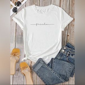 Freedom Cursive Font White T-shirt Large